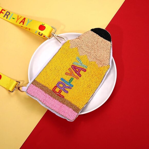 Beaded Pencil Purse for Women Crossbody Teacher Gift Accessories - Picture 4 of 8